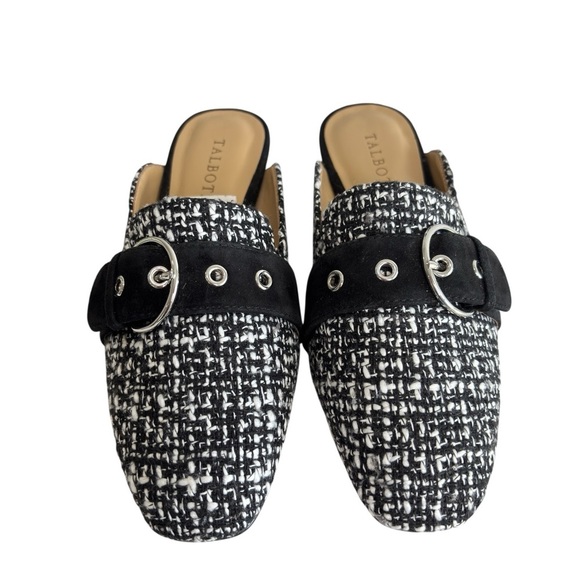 Talbots Stella Tweed Mules Womens Shoe Size 6.5 Classic Preppy Black White NEW - Picture 5 of 10
